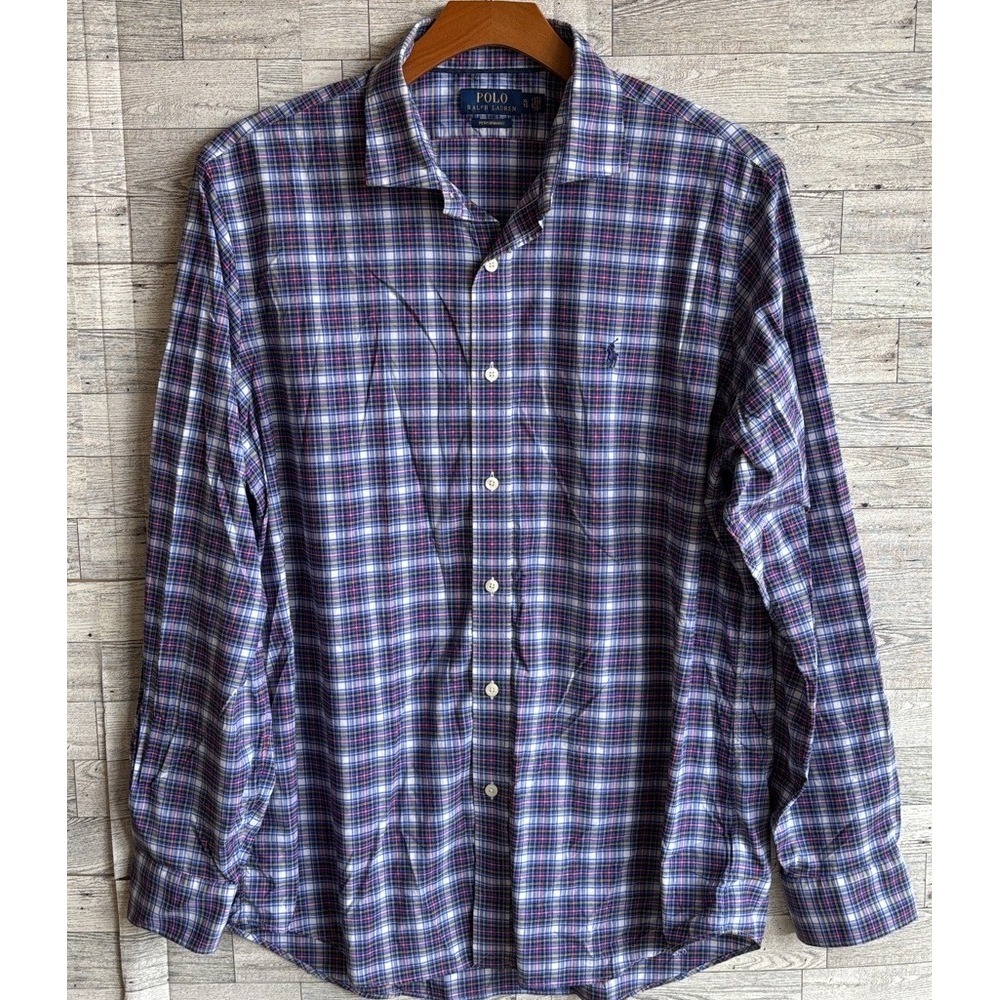 Polo Ralph Lauren Shirt Classic Fit Plaid Performance long‎ sleeve Men's XL